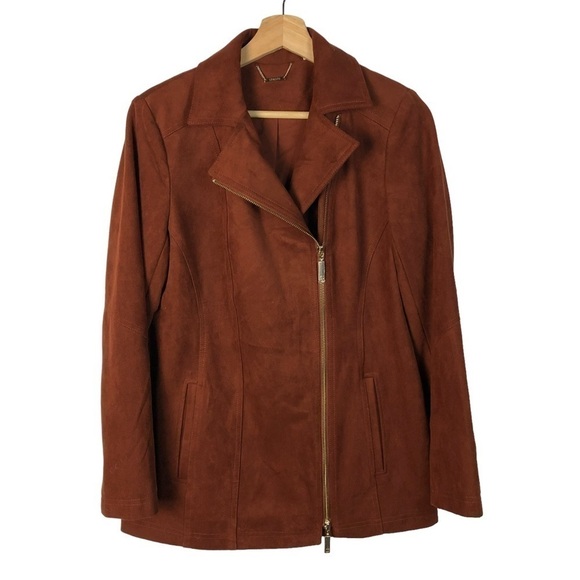 Chico's Elongated Brown Moto Faux Leather Jacket 0/S - Picture 2 of 3